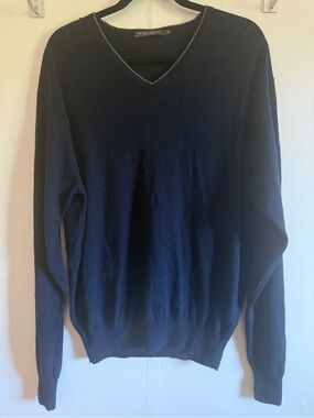 Peter Millar Cashmere Silk Sweater Navy V Neck Made in England Large